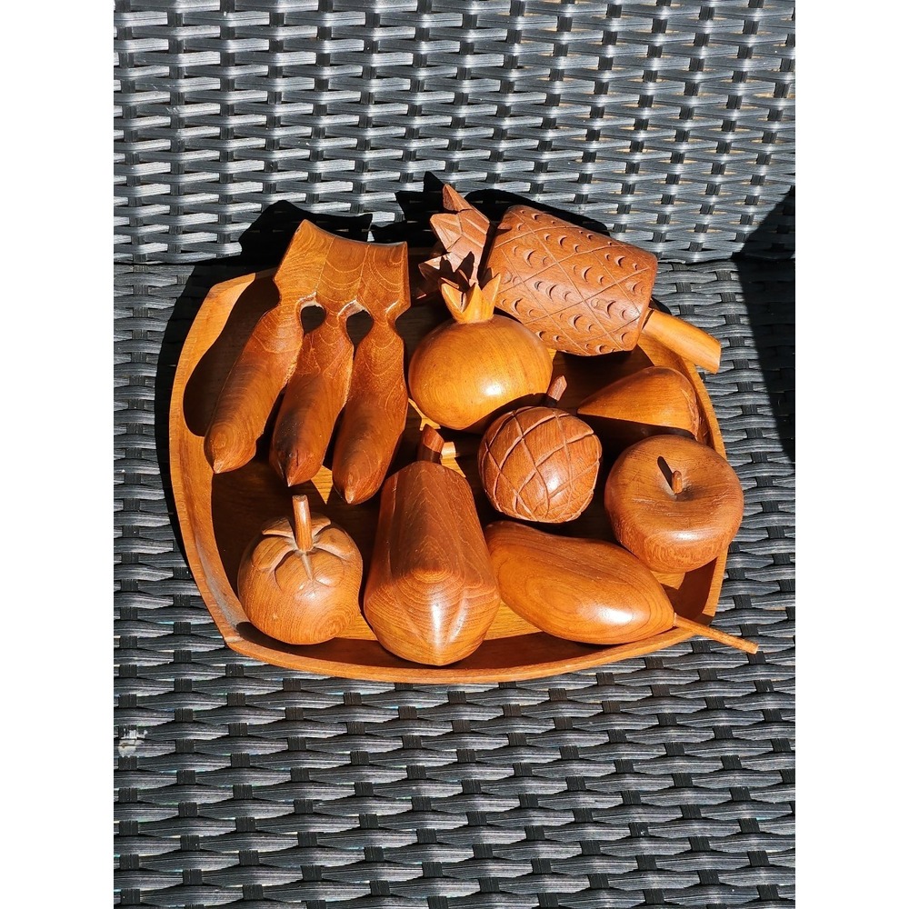 Vintage MCM Wooden Tiki Tropical Fruit/veg - W / Square Platter